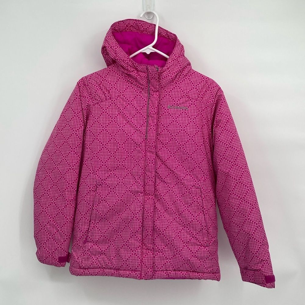 Columbia Pink Puffer Winter Coat Reflectors Hooded Girls Large 14/16